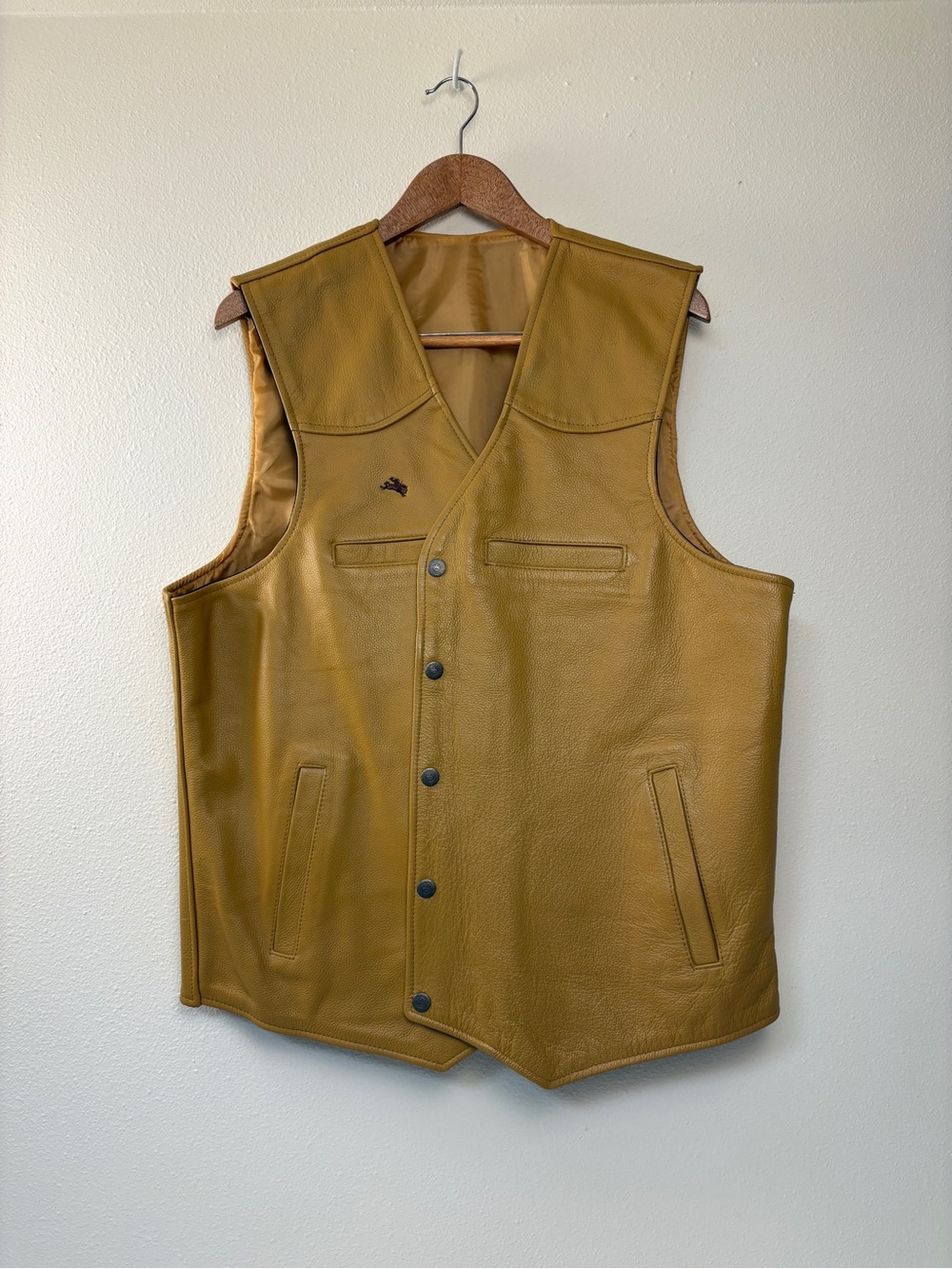 Men's Leather Vest in Tan Snap Front Western Outdoor Wear